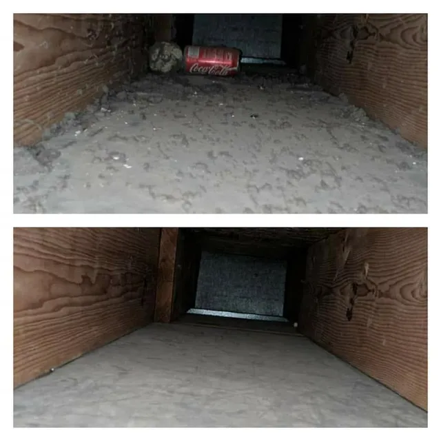 Duct with debris before and clean duct after