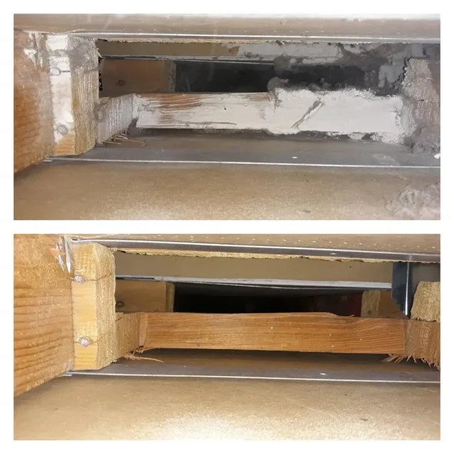 Vent opening between framing before and after cleaning